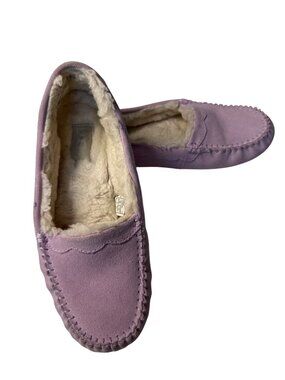 UGG Womens Pink Suede Shearling Moccasin Loafers Slip-On Size 8